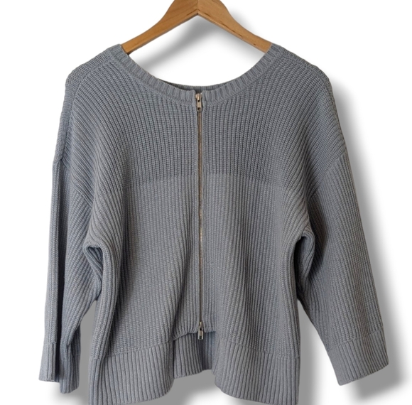 Cabi Reversible Ribbed Knit Fair Play Sweater Exposed Zipper in Baby Blue: Small - Picture 3 of 11